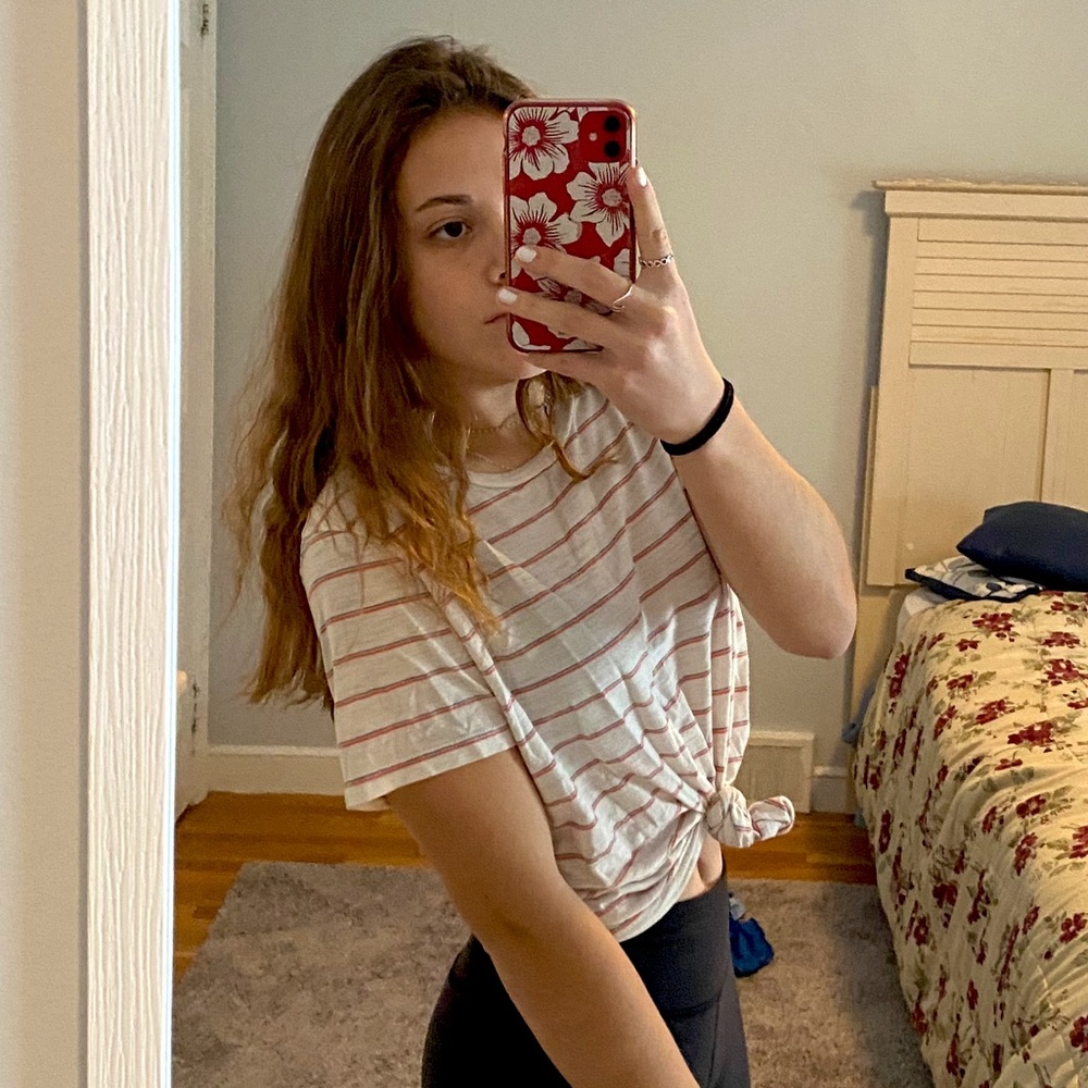 Mossimo White Striped Tie Front T Shirt